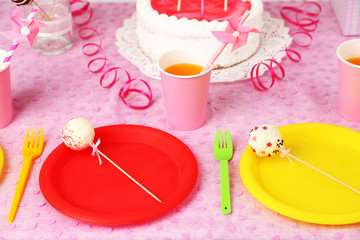 Prepared birthday table for children party