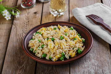 fried rice with egg and peas