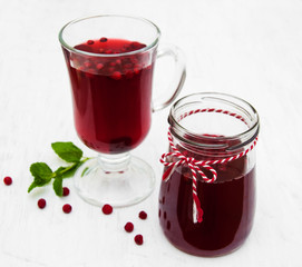 Glasses of mulled wine with  cranberries