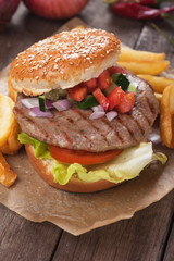 Hamburger with french fries