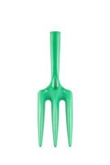 Green plastic shovels isolated on white background