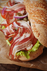 Submarine sandwich with bacon