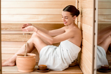 Woman in sauna