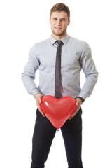 Man with heart balloon.