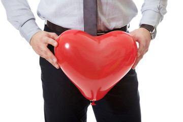 Man with heart balloon.