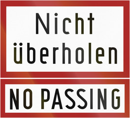 German traffic sign additional panel from 1953: Nicht ueberholen/No Passing