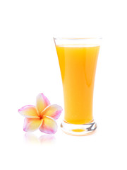 colorful plumeria flower and Orange juice  on white