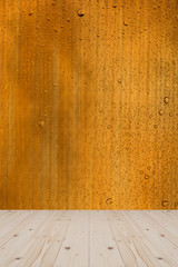 pine wood and drop water on glass background