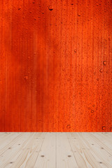 pine wood and drop water on glass background