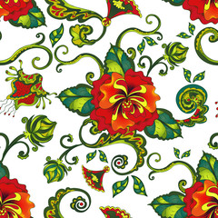 tropical red floral pattern seamless background