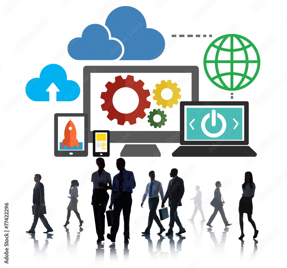 Poster cloud data storage database online technology concept