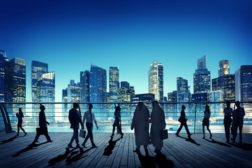 Business People Global Commuter Walking City Concept