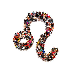 Large group of people in the shape of the zodiac sign Leo