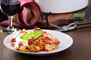 Lasagna rolls with tomato sauce