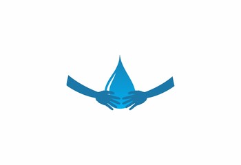Obraz premium logo waterdrop,save water, and human hands