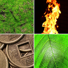 Collage of Feng Shui destructive cycle with five elements
