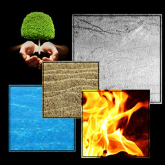 Collage of Feng Shui destructive cycle with five elements