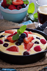 Pancake with berries fluffy and colorful