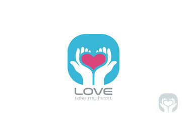 Hands holding Heart Logo design vector. Take my Love