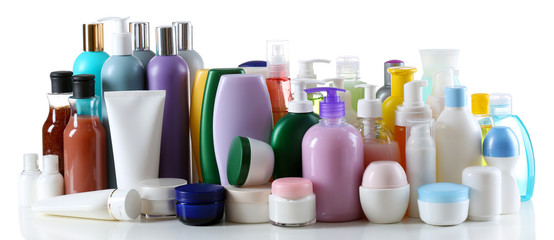 Group of cosmetic bottles isolated on white