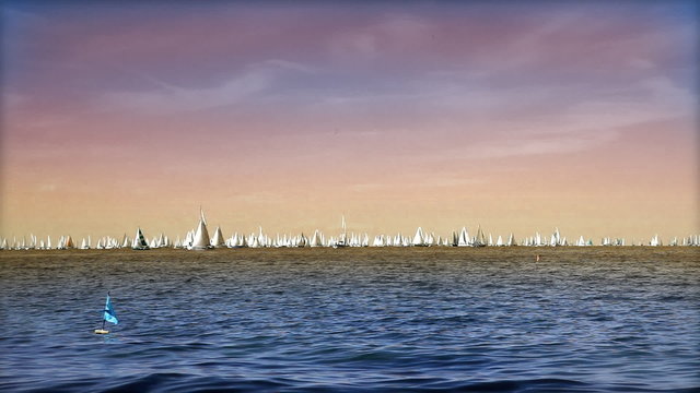 boats far away in the sea