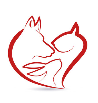 Cat dog and rabbit heart shape logo vector