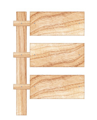 Wooden sign isolated on white background.