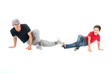 Two hip hop dancers isolated on white background.