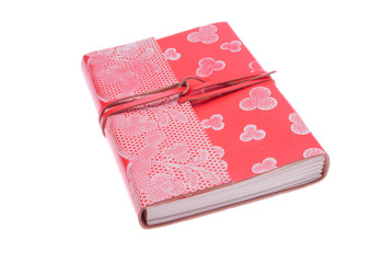 Pink leather notebook isolated on white background