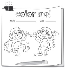 A worksheet showing two playful monkeys