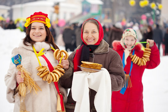 women celebrating  Maslenitsa festival