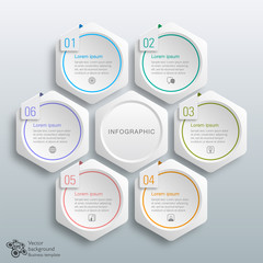 Infographics Vector Background 6-Step Process, Hexagon