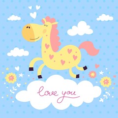 Fototapeta premium valentine day love pony vector card