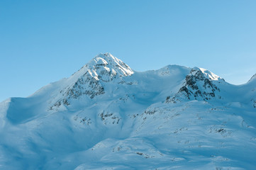 Fototapeta na wymiar Alpine Alps mountain landscape along the Bernina Express