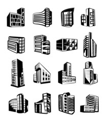 Buildings vector black icons set