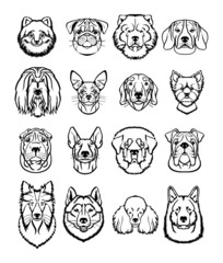 Obraz premium Vector dogs black icons set