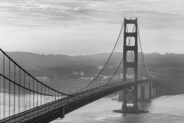 Golden Gate Bridge with morning foggy black and white