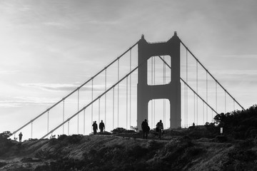 Golden Gate Bridge with morning foggy black and white