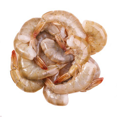 Pile of raw shrimps isolated on white background