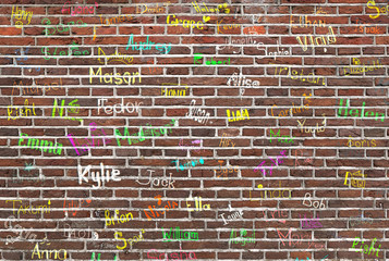 Сhildren's names written on a brick wall