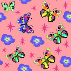 seamless background with pink butterfly flower