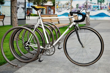 Fototapeta na wymiar Bicycle on a parking spot