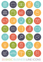 Basic business line icons in colored circles vector