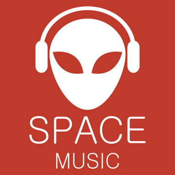 Vector alien in headphones on red background