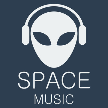 Vector alien in headphones on blue background
