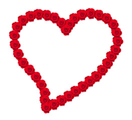Heart of roses on white background