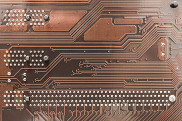 Circuit Board Texture And Pins On Computer Motherboard