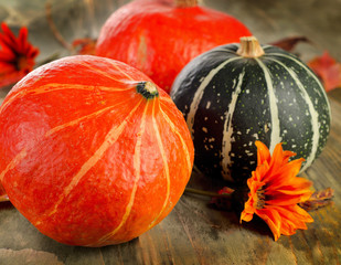 Pumpkins on a wooden table