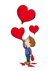 Vector illustration of a boy with Baloon hearts