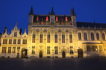 Fototapeta na wymiar The Town Hall in Bruges at night (Belgium)